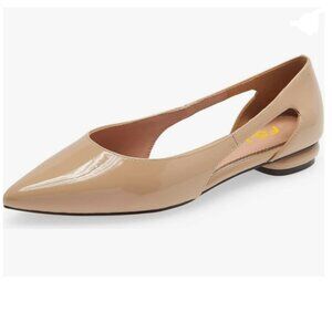 FSJ Beige Bunished Cut Out Comfort Slip On Ballet Flat Walking Casual Dress Shoe